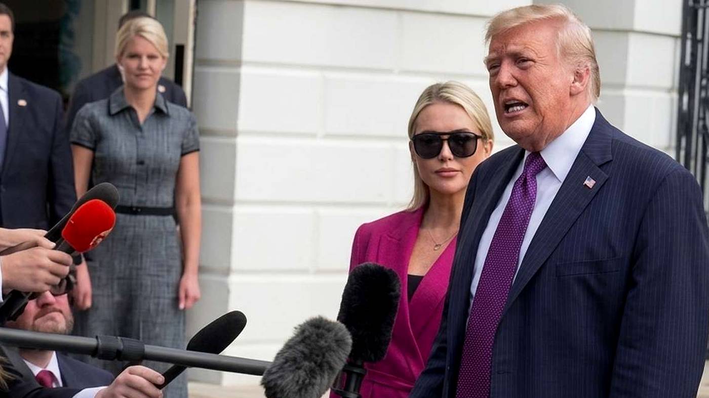 Donald Trump speaking to press outside White House.