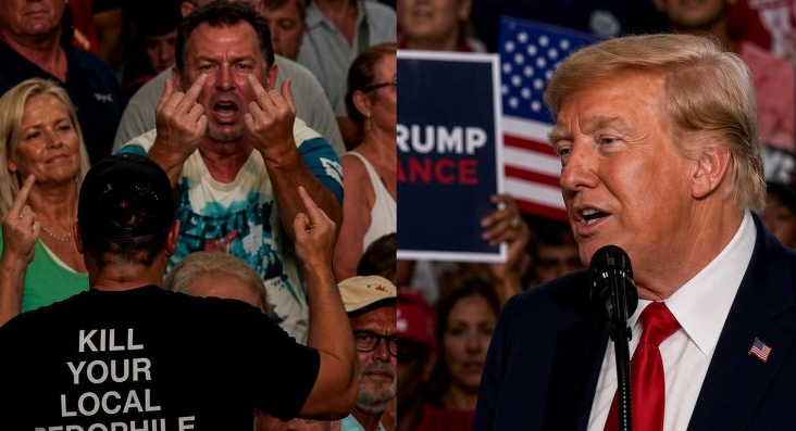 BREAKING: Trump gets a BRUTAL message at his own rally as heckler gives him a double middle finger – right